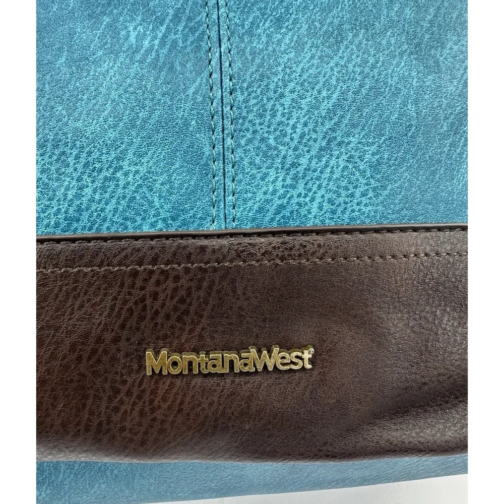 Montana West Hobo Handbag Turquoise & Brown Shoulder Purse‎ Zipper EUC Women's